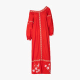 Buganvilias Cotton Embroidered Maxi Dress - Red - Villa Yasmine
