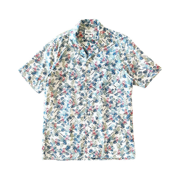Printed Cotton Shirt - Ecru Parrot - Villa Yasmine